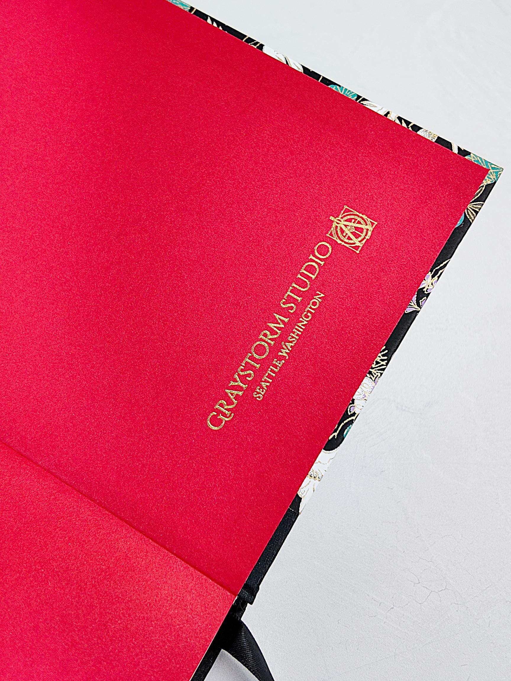 A5 128-page Hardcover Notebook - White Cranes on Black Chiyogami Paper