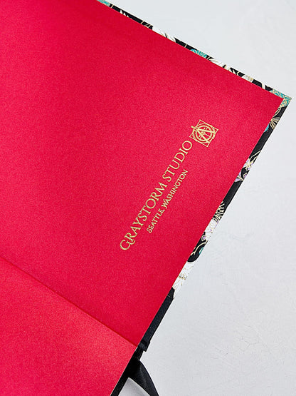 A5 128-page Hardcover Notebook - White Cranes on Black Chiyogami Paper