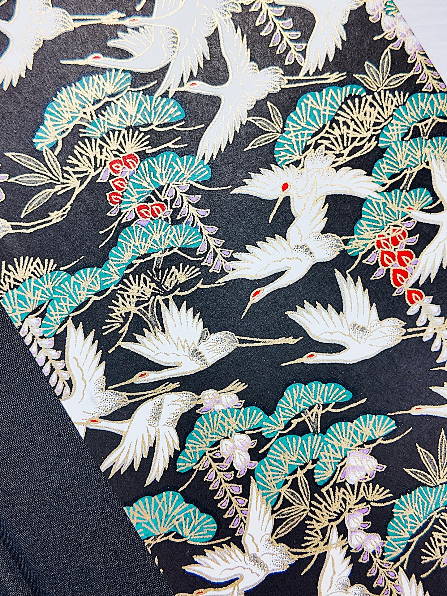 A5 128-page Hardcover Notebook - White Cranes on Black Chiyogami Paper