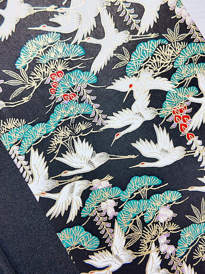 A5 128-page Hardcover Notebook - White Cranes on Black Chiyogami Paper