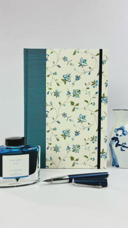 B5 Hardcover Notebook finished in Delicate Blue Italian Florentine Print