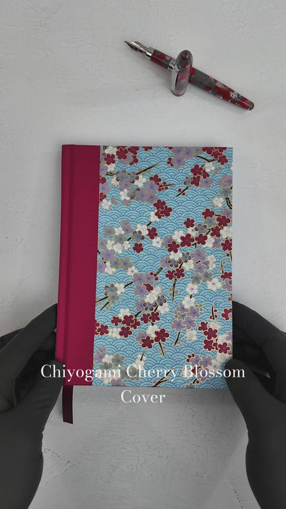 NEW A5 128-page Hardcover Notebook - Red Cherry Blossom Chiyogami Paper