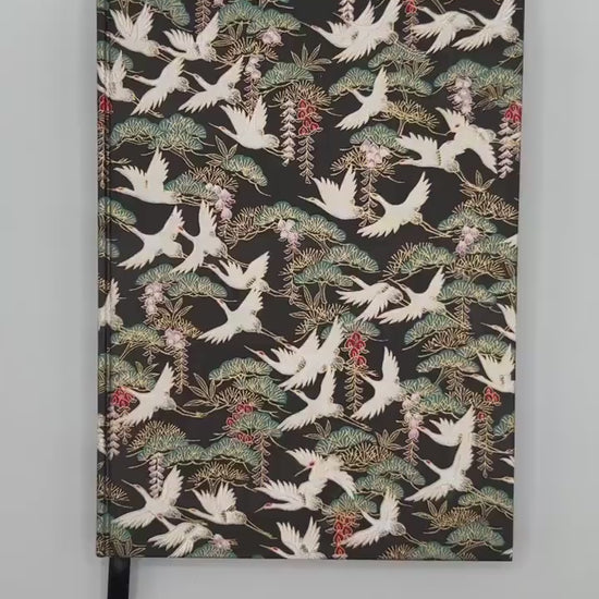 Chiyogami Flying Cranes on Black Handcrafted B5 Hardcover Notebook