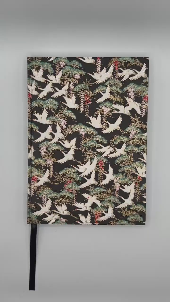 Chiyogami Flying Cranes on Black Handcrafted B5 Hardcover Notebook