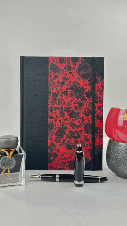 A5 160-page Hardcover Journal finished in Black Mohair Japanese book cloth and hand marbled paper by Daniel Gaál