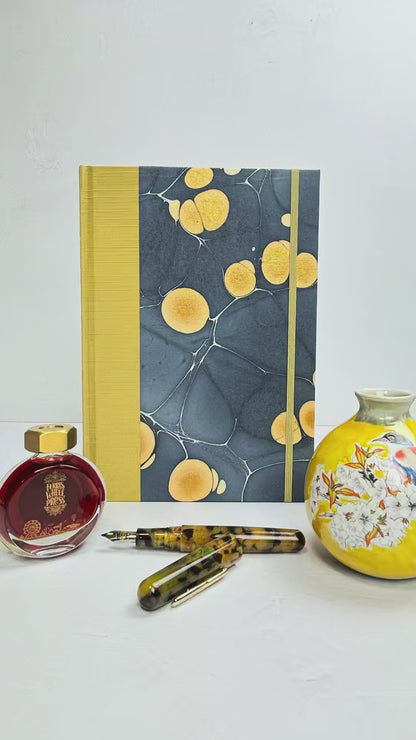 A5 160-page Hardcover Journal finished in Yellow Gold and Indian Hand-Marble