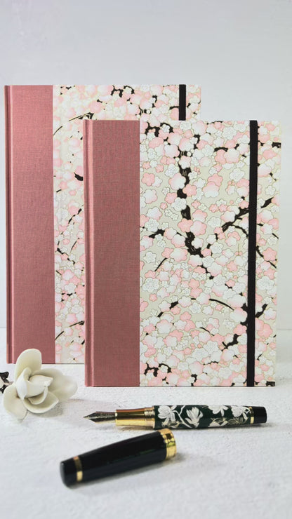 B5 192-page Hardcover Notebook finished Pink and White Cherry Blossoms Chiyogami Japanese Paper