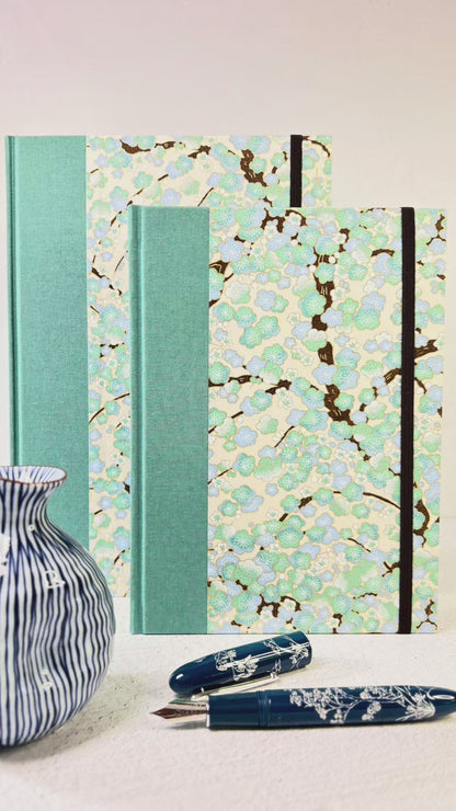 A5 160-page Hardcover Notebook finished Blue Cherry Blossoms Chiyogami Japanese Paper