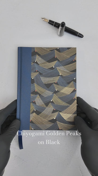 NEW A5 128-page Hardcover Notebook - Golden Peaks Chiyogami Paper