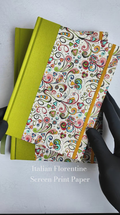 NEW B5 192-page Hardcover Journal finished in Lemongrass Verona book cloth and an Italian Florentine Print