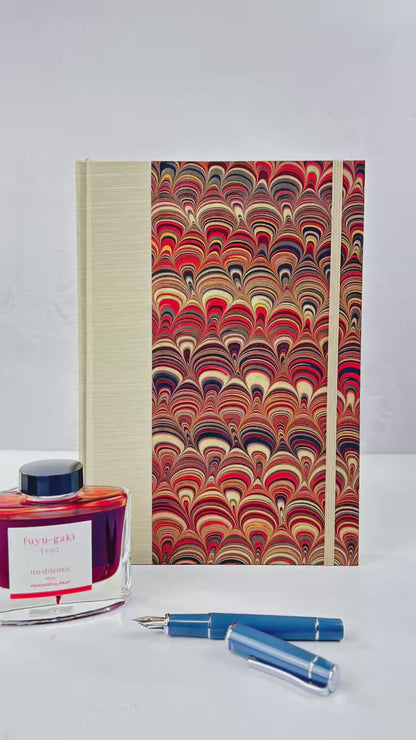 A5 Hardcover Notebook finished in Platinum Japanese book cloth and Italian hand-marbled Renato Crepaldi paper