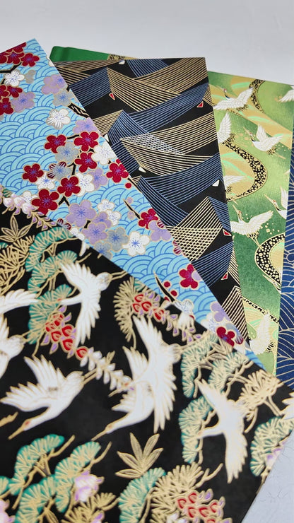 NEW A5 128-page Hardcover Notebook - Golden Peaks Chiyogami Paper