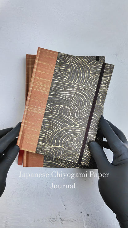 NEW B5 192-page Hardcover Journal finished in Bronze Japanese book cloth and Gold on Brown Chiyogami Paper