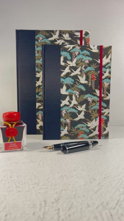 B5 Hardcover Notebook with White Cranes Chiyogami Japanese Paper