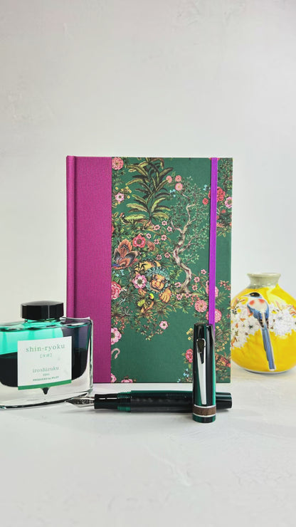 B5 192-page Hardcover Journal finished in Berry Bloom Verona book cloth and Oasis Print by Phannapast Taychamaythakool