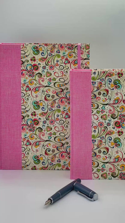 NEW B5 Hardcover Notebook finished in Pink Floral Garden on Italian Florentine Print
